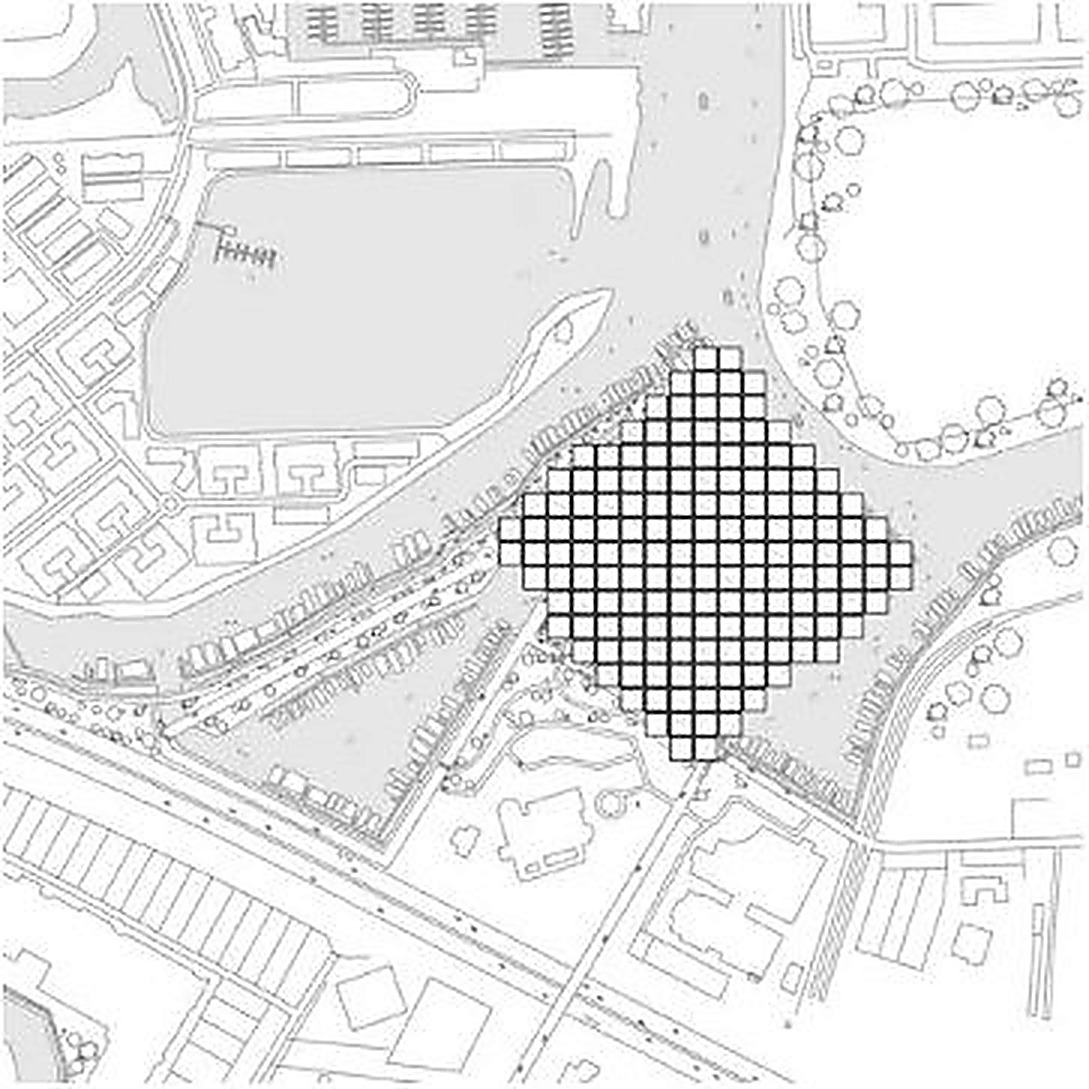 Site plan drawing of a proposed nature center in a floodplain habitat
