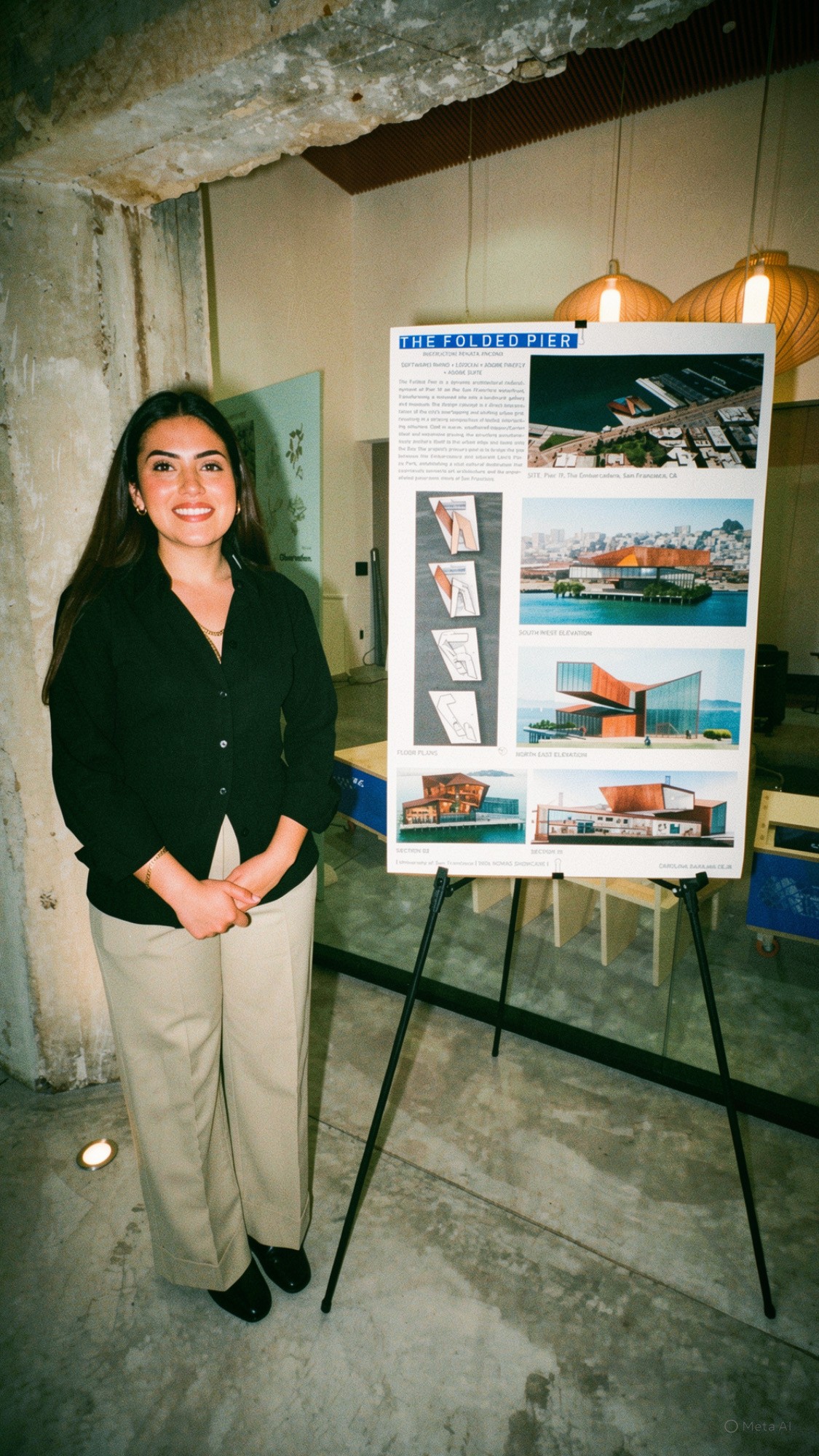 A student presenting The Folded Pier project